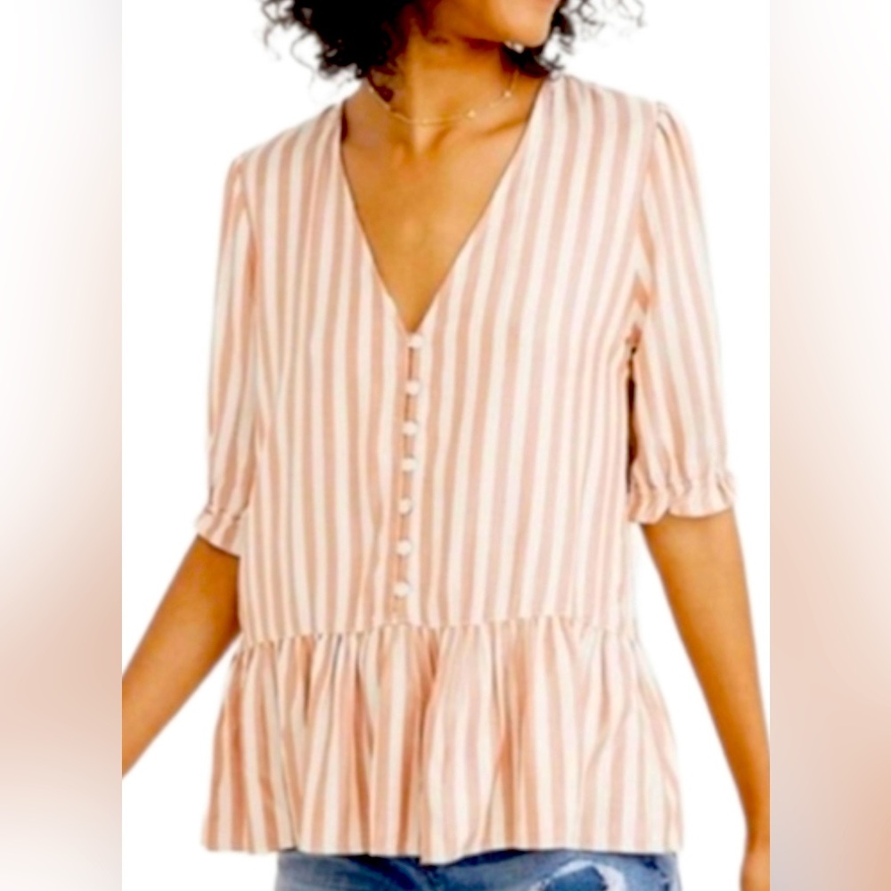 Madewell Striped Peplum Top Size M